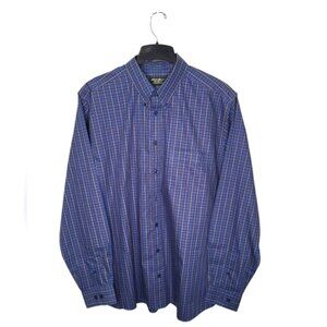 Eddie Bauer Men's Shirt Size XL Tall Blue Plaid Relax Fit Button Down Collar